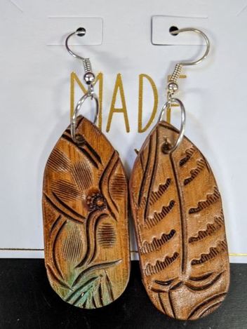 Leather Earrings floral and feather